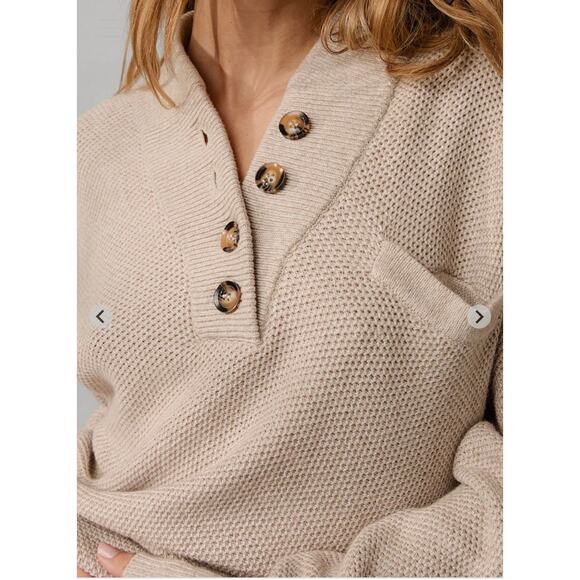 Lunya Cottonsilk™ Pocket Henley sweater oat‎ marl women’s medium - Picture 5 of 11